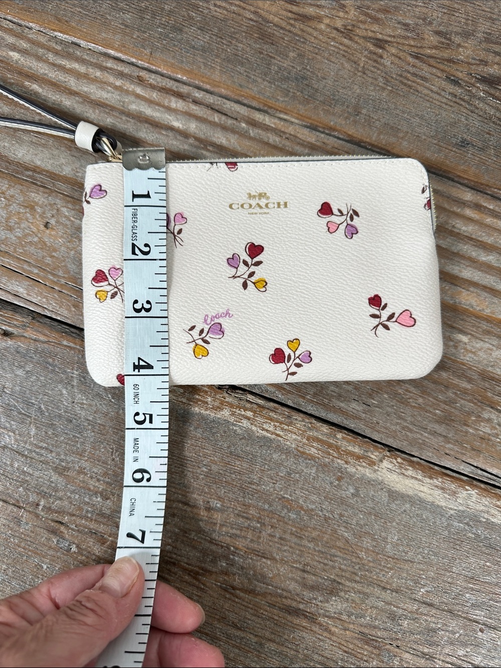 Coach Cream Wristlet with Multicolor Floral Hearts - Picture 3 of 6